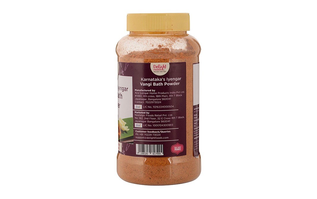 Delight Foods Karnataka's Iyengar Vangi Bath Powder   Plastic Jar  250 grams